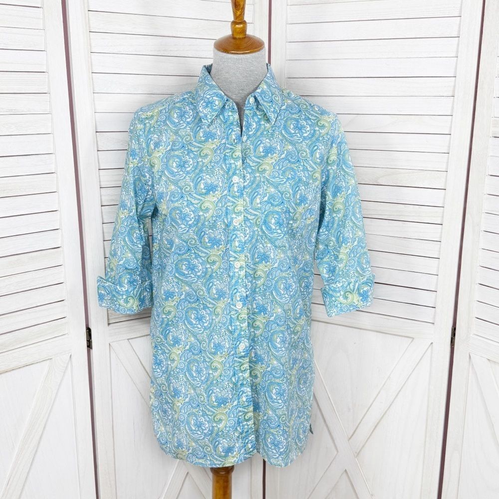 Real Clothes Saks Fifth Ave Paisley Button Up Shirt Green Blue‎ 4